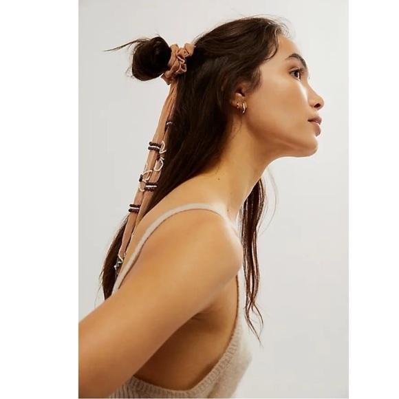 Free People Riley Pony Scarf Western Bohemian Beaded Chain Fringe Hair Tie NWT - Picture 14 of 15